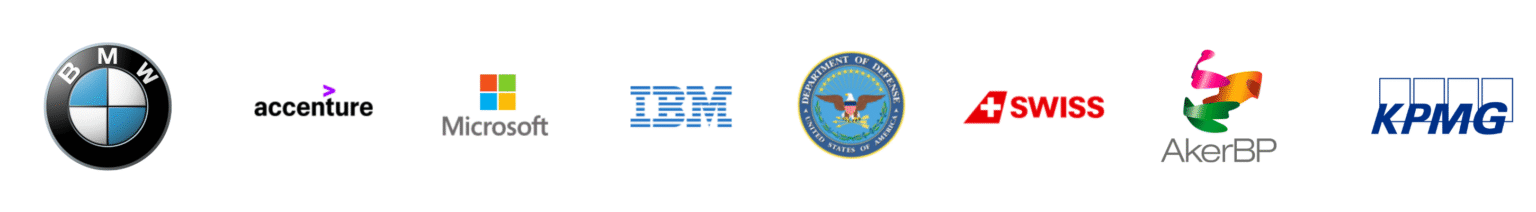 Logos: BMW, Accenture, Microsoft, IBM, US Gov, Swiss Air